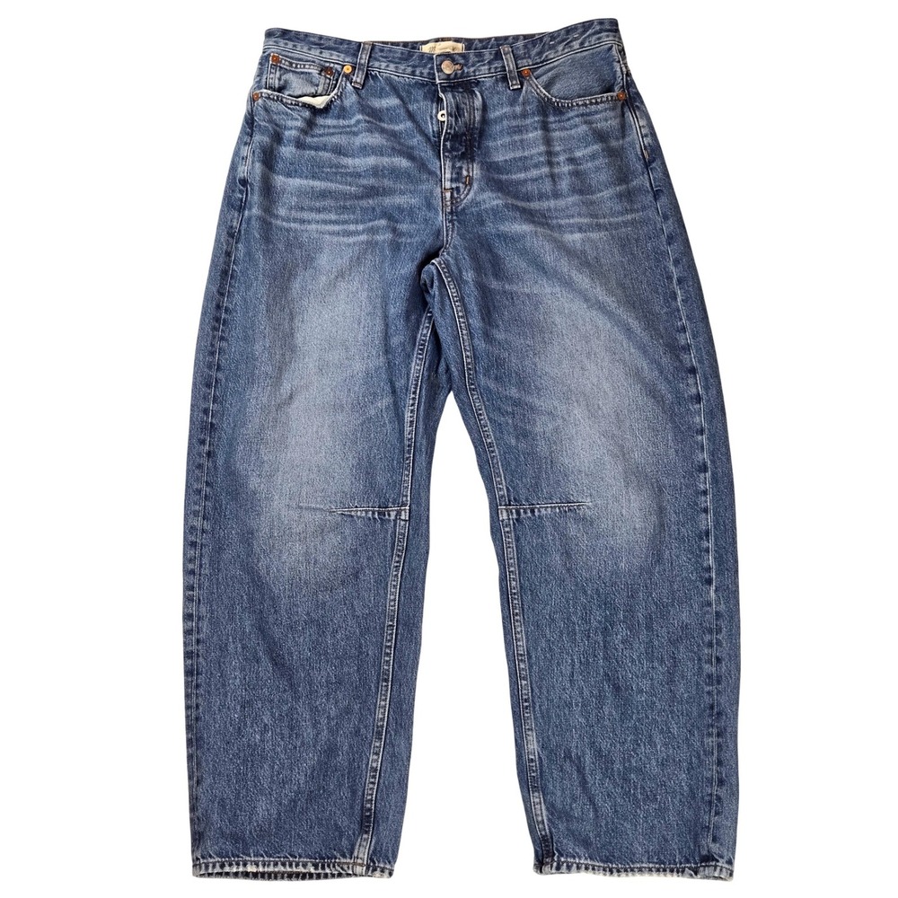 Women's Madewell Size 31T The Darted Barrel-Leg Jean Blue Denim High Rise